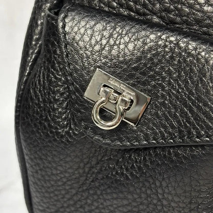 Salvatore Ferragamo Hand Bag Tote Purse Gancini Leather Black Authentic