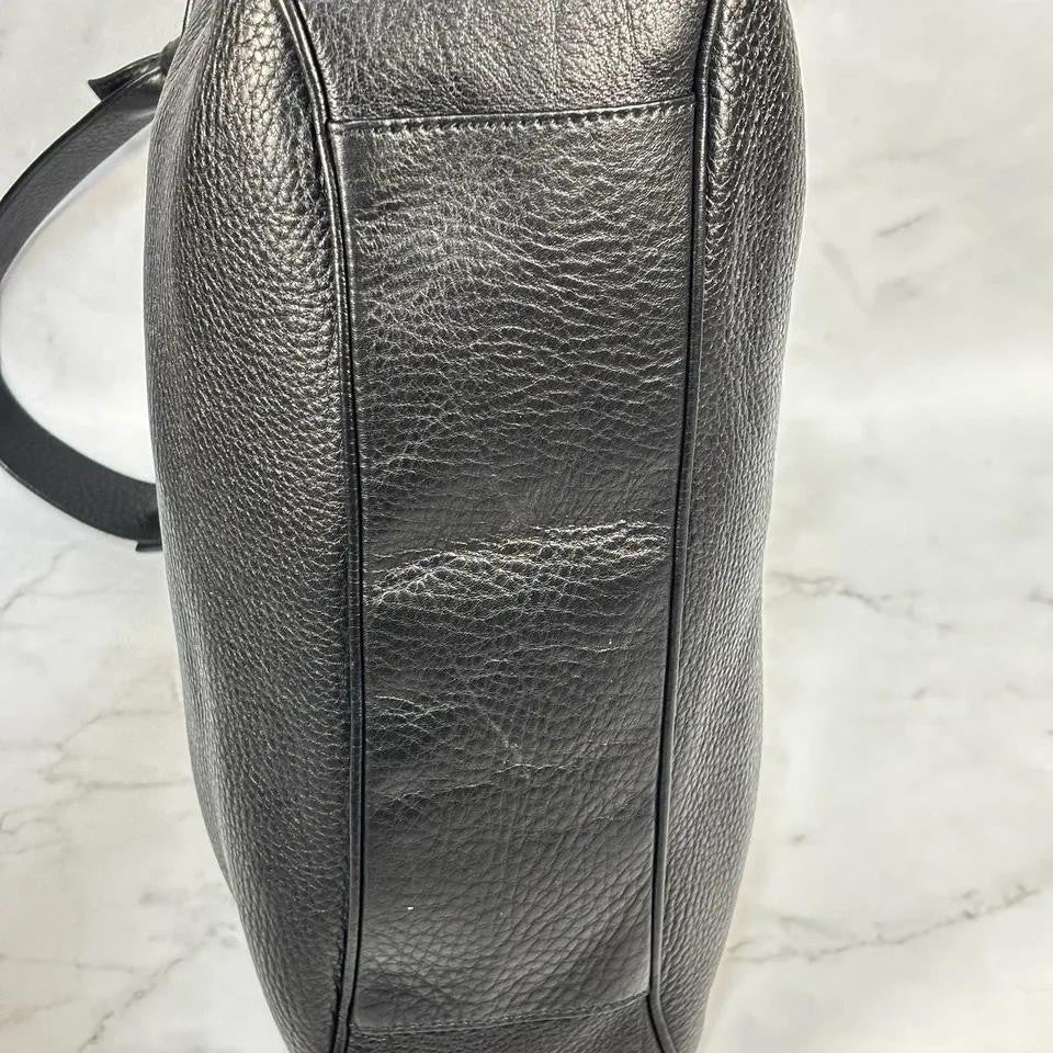 Salvatore Ferragamo Hand Bag Tote Purse Gancini Leather Black Authentic