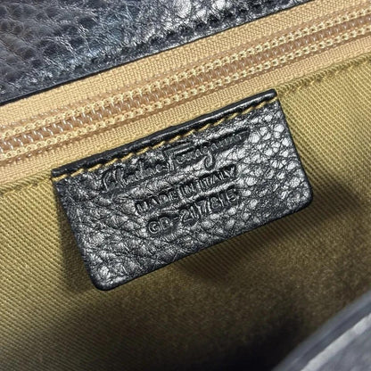 Salvatore Ferragamo Hand Bag Tote Purse Gancini Leather Black Authentic
