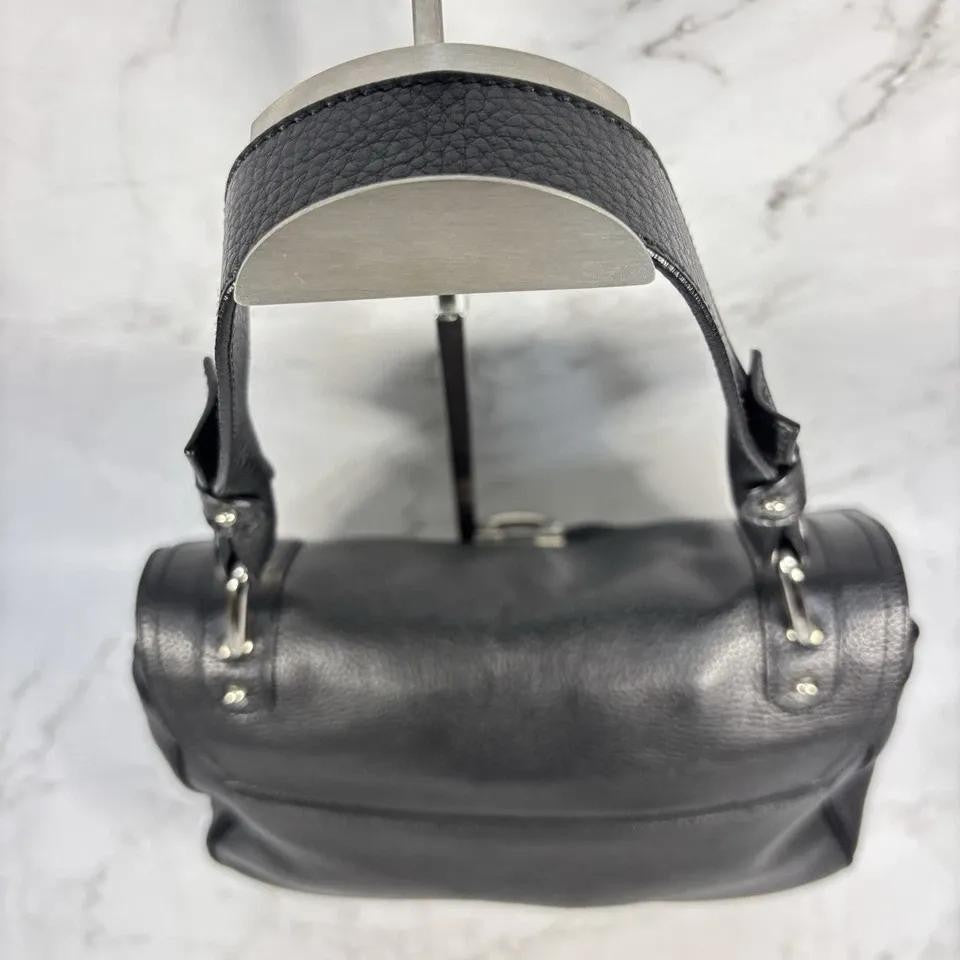 Salvatore Ferragamo Hand Bag Tote Purse Gancini Leather Black Authentic