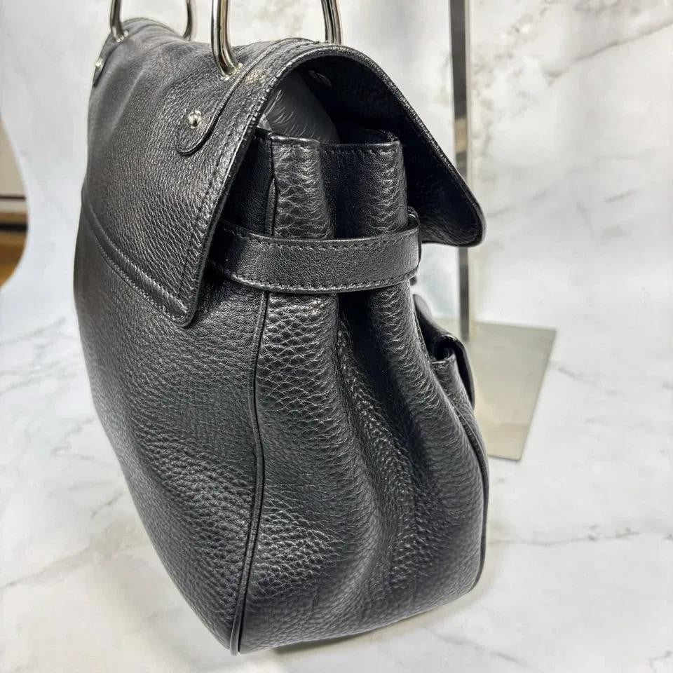 Salvatore Ferragamo Hand Bag Tote Purse Gancini Leather Black Authentic