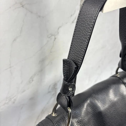 Salvatore Ferragamo Hand Bag Tote Purse Gancini Leather Black Authentic