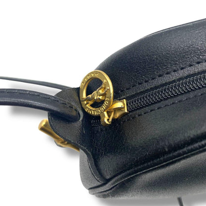 Longchamp Shoulder Bag Purse Leather Black Authentic