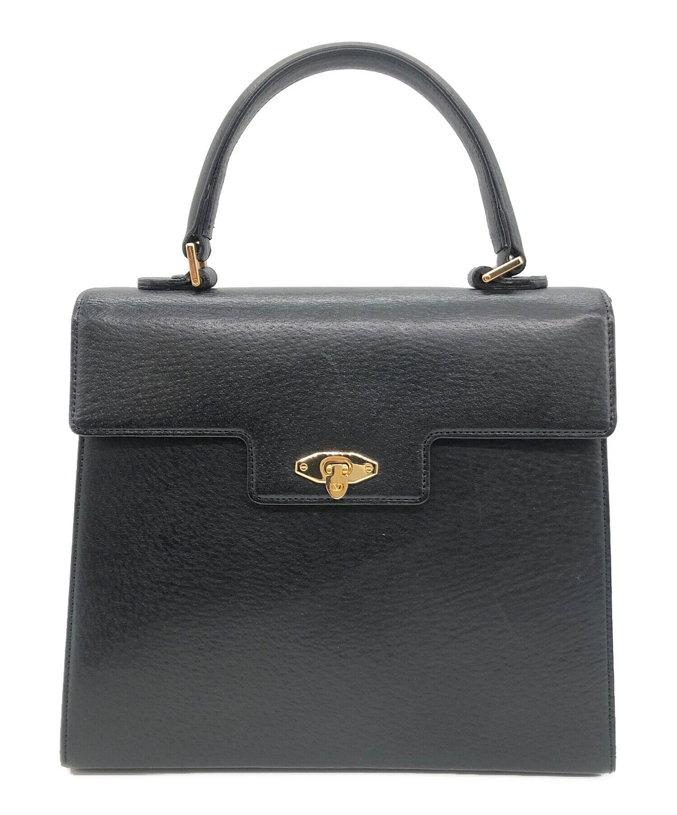 Valentino Garavani Hand Bag Tote Purse Leather Black Authentic