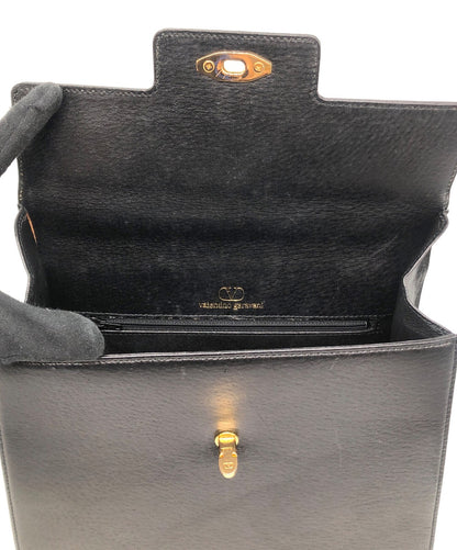 Valentino Garavani Hand Bag Tote Purse Leather Black Authentic