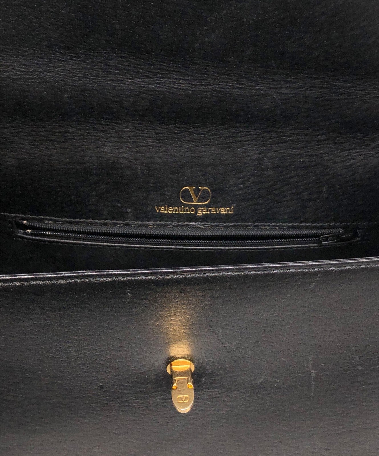 Valentino Garavani Hand Bag Tote Purse Leather Black Authentic