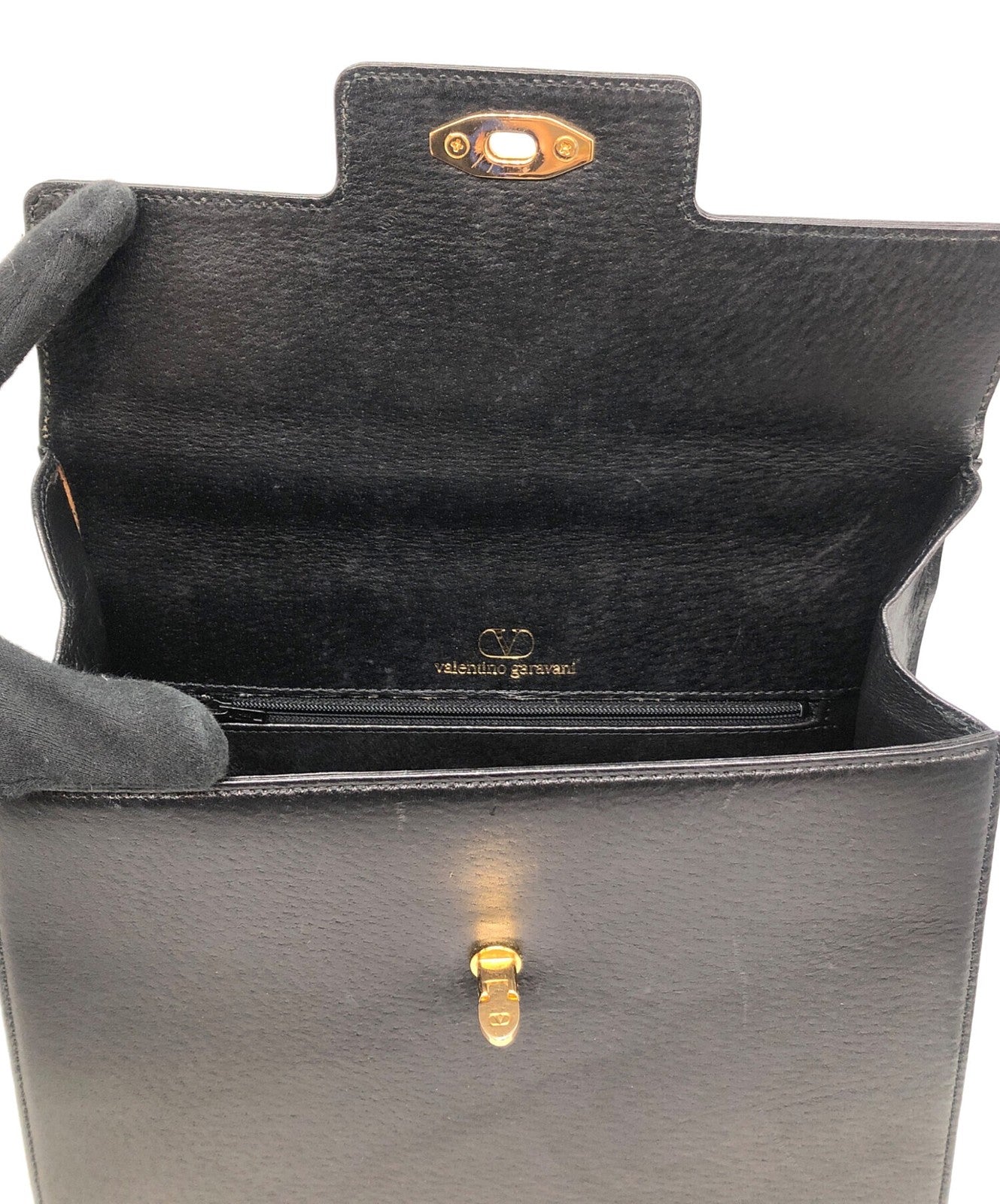 Valentino Garavani Hand Bag Tote Purse Leather Black Authentic