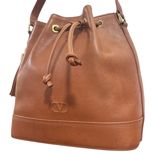 Valentino Garavani Shoulder Bag Purse Logo Leather Brown Authentic