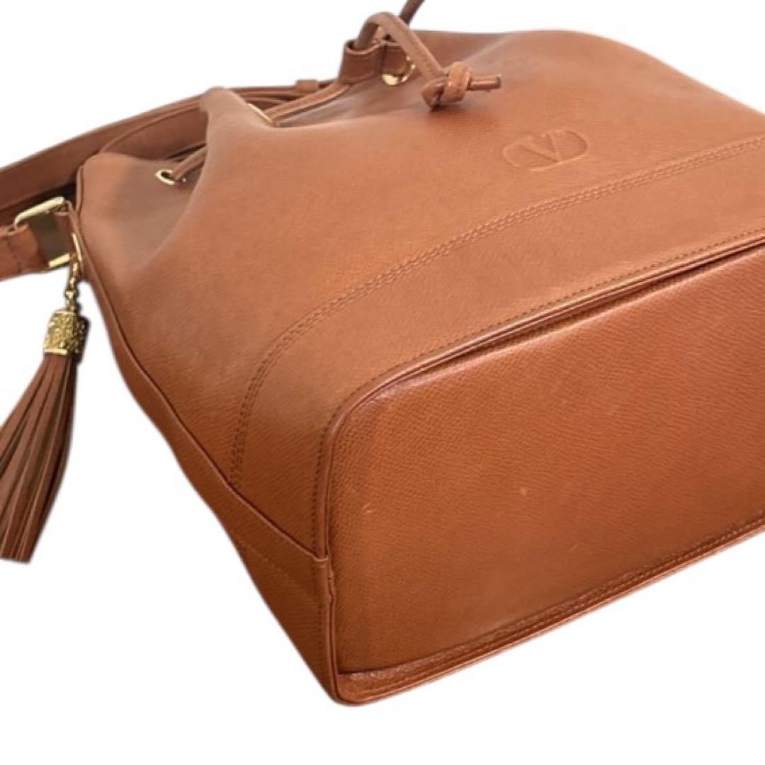 Valentino Garavani Shoulder Bag Purse Logo Leather Brown Authentic