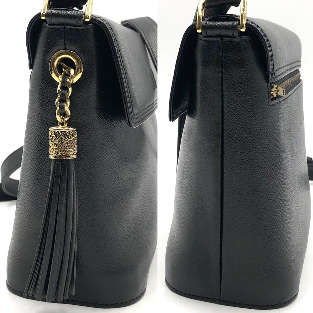 Valentino Garavani Shoulder Bag Purse Logo Leather Black Authentic