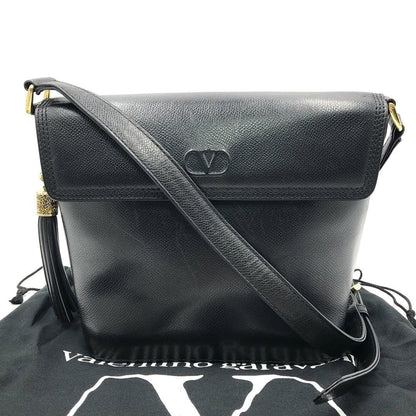 Valentino Garavani Shoulder Bag Purse Logo Leather Black Authentic