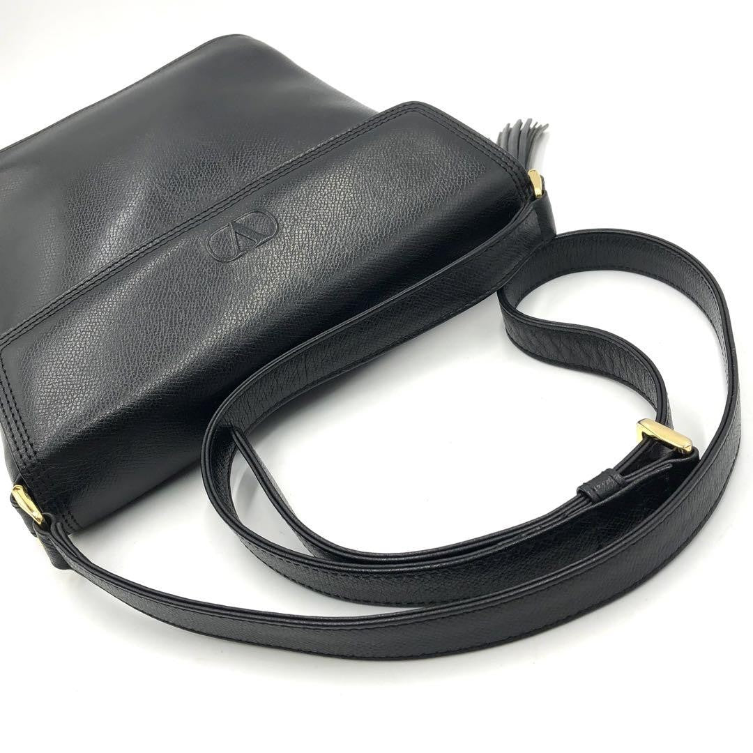 Valentino Garavani Shoulder Bag Purse Logo Leather Black Authentic