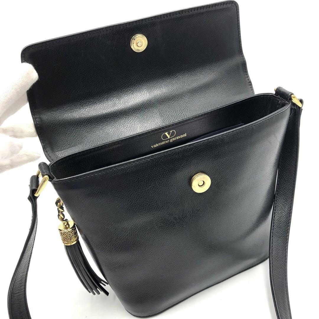 Valentino Garavani Shoulder Bag Purse Logo Leather Black Authentic