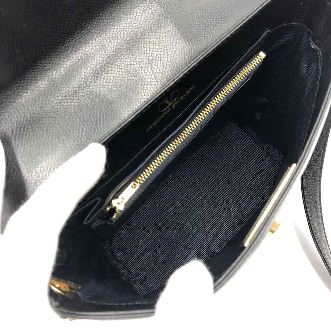 Valentino Garavani Shoulder Bag Purse Logo Leather Black Authentic