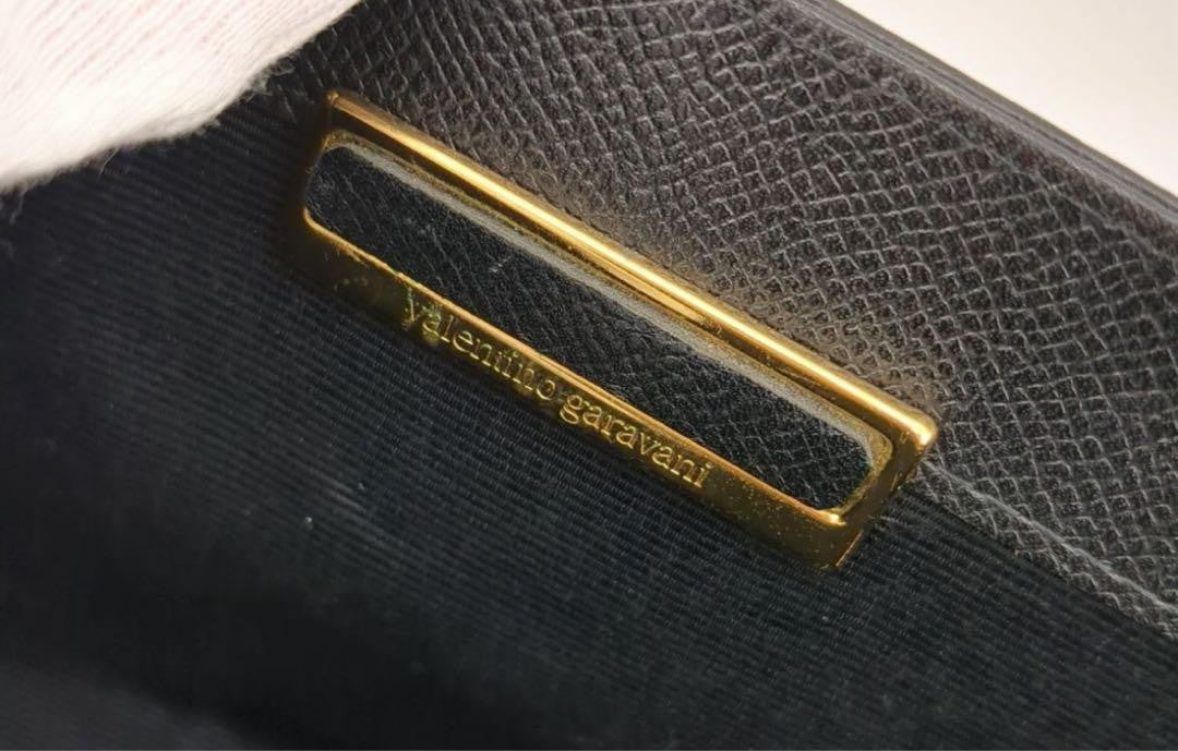Valentino Garavani Hand Bag Tote Purse Logo Leather Black Authentic