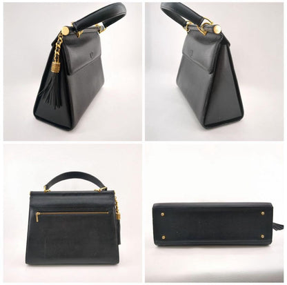 Valentino Garavani Hand Bag Tote Purse Logo Leather Black Authentic