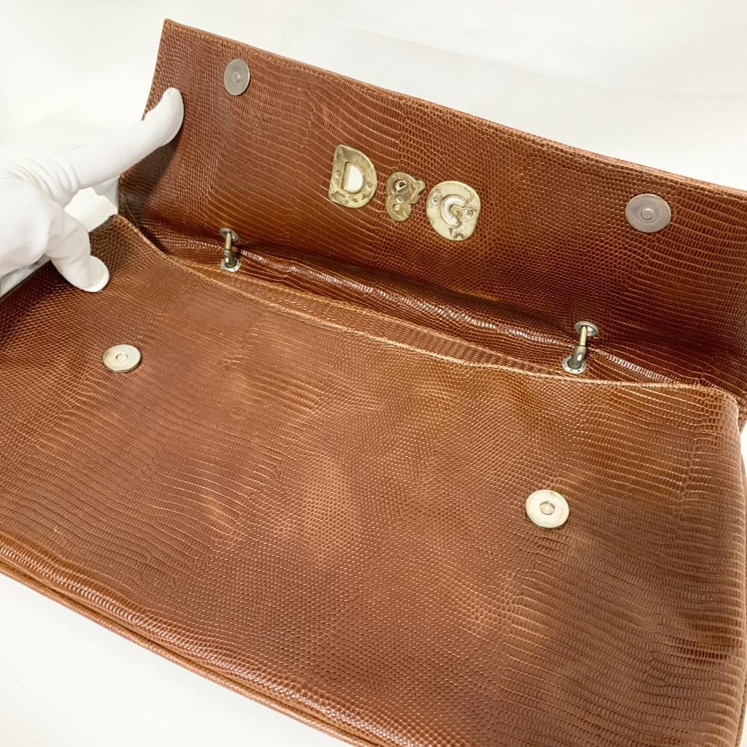 Dolce & Gabbana Hand Bag Tote Purse Leather Brown Authentic