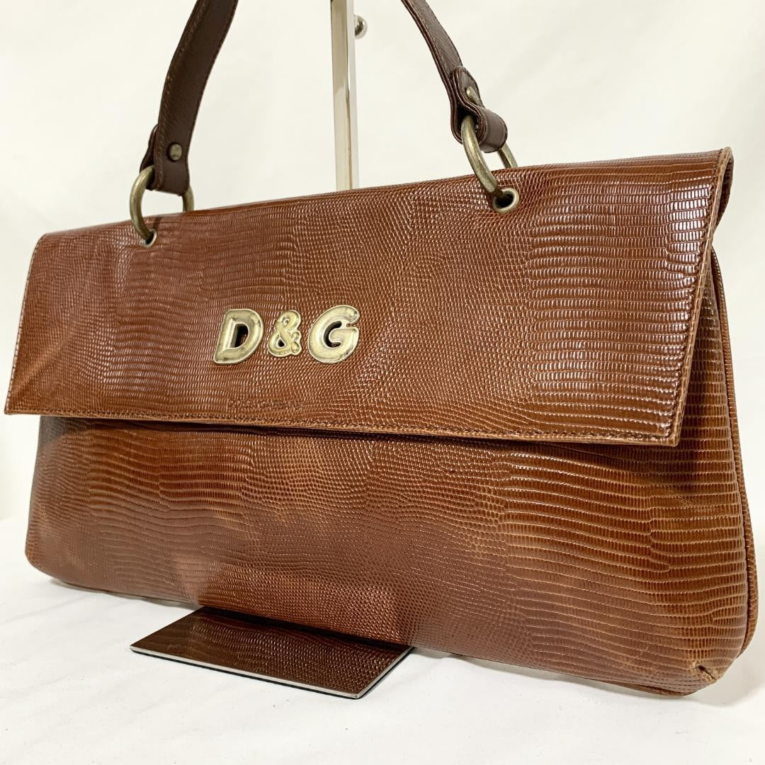 Dolce & Gabbana Hand Bag Tote Purse Leather Brown Authentic
