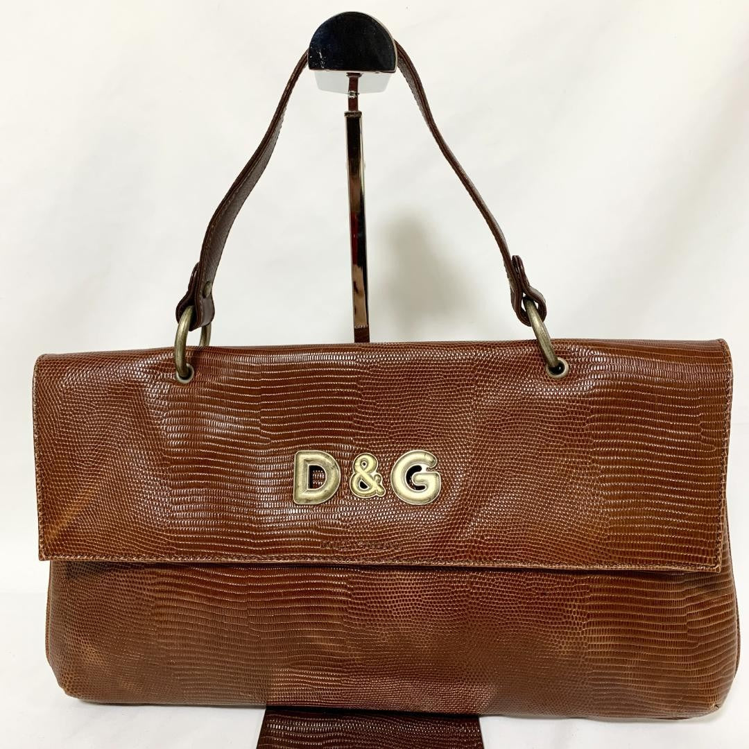 Dolce & Gabbana Hand Bag Tote Purse Leather Brown Authentic