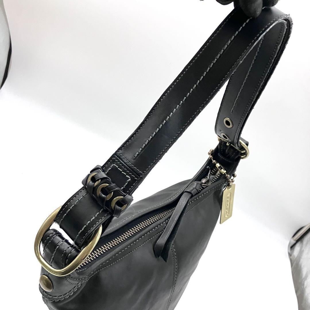 COACH Shoulder Bag Purse Leather Black Authentic