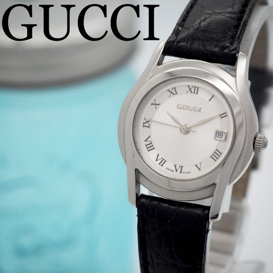 GUCCI 5500L Quartz Watch Wristwatch White Silver Women's Authentic