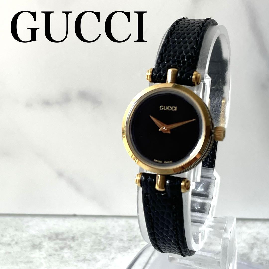 GUCCI Quartz Watch Wristwatch Gold Black Women's Authentic