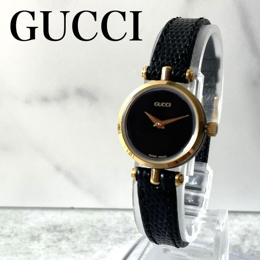 GUCCI Quartz Watch Wristwatch Gold Black Women's Authentic