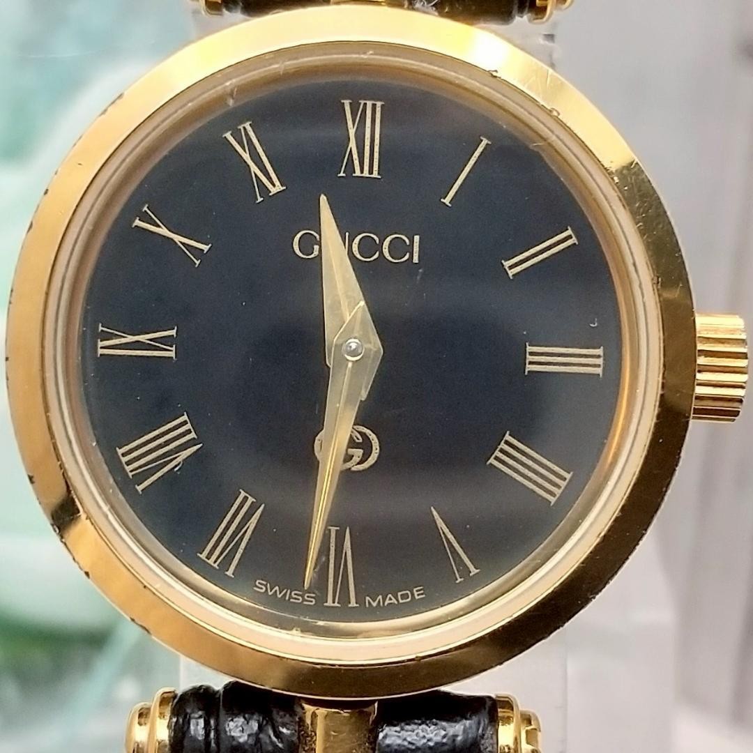 GUCCI Quartz Watch Wristwatch Gold Black Women's Authentic
