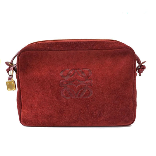 LOEWE Shoulder Bag Purse Anagram Suede Bordeaux Authentic