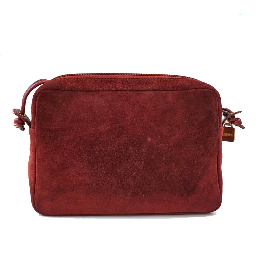 LOEWE Shoulder Bag Purse Anagram Suede Bordeaux Authentic