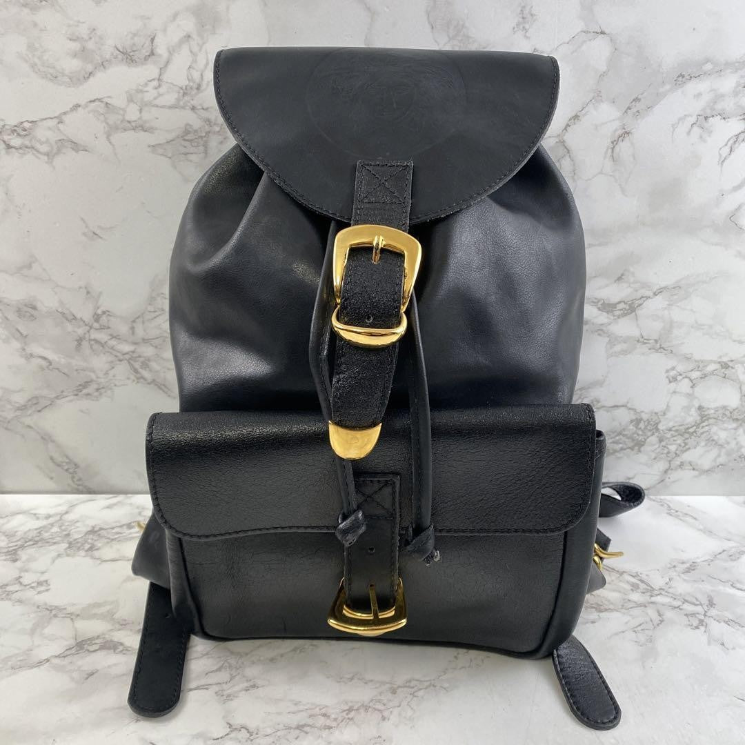 VERSACE Backpack Medusa Leather Black Authentic