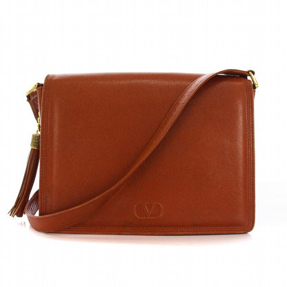 Valentino Garavani Shoulder Bag Purse Logo Leather Brown Authentic