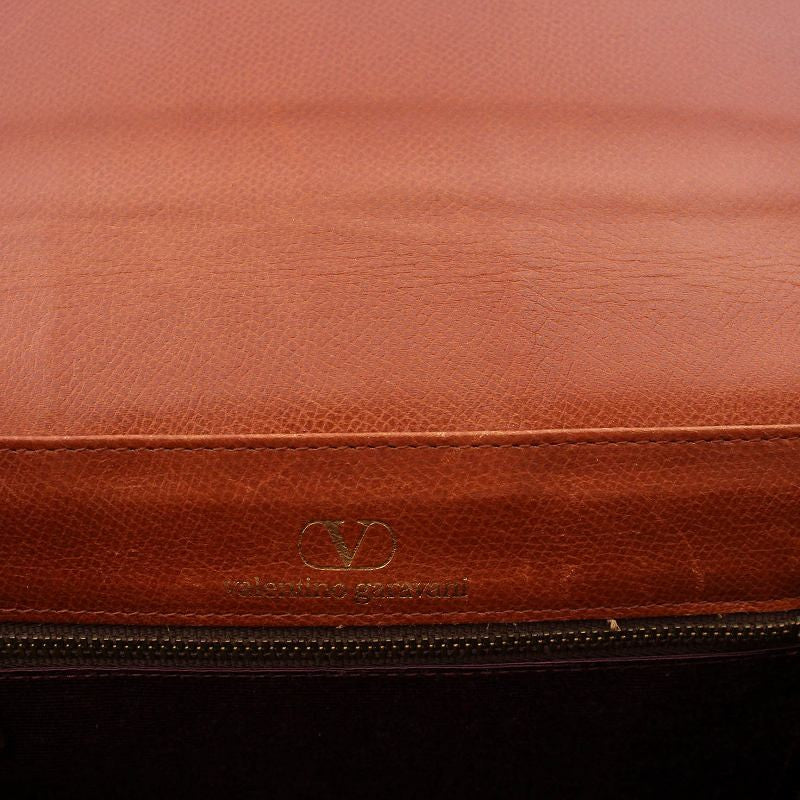 Valentino Garavani Shoulder Bag Purse Logo Leather Brown Authentic