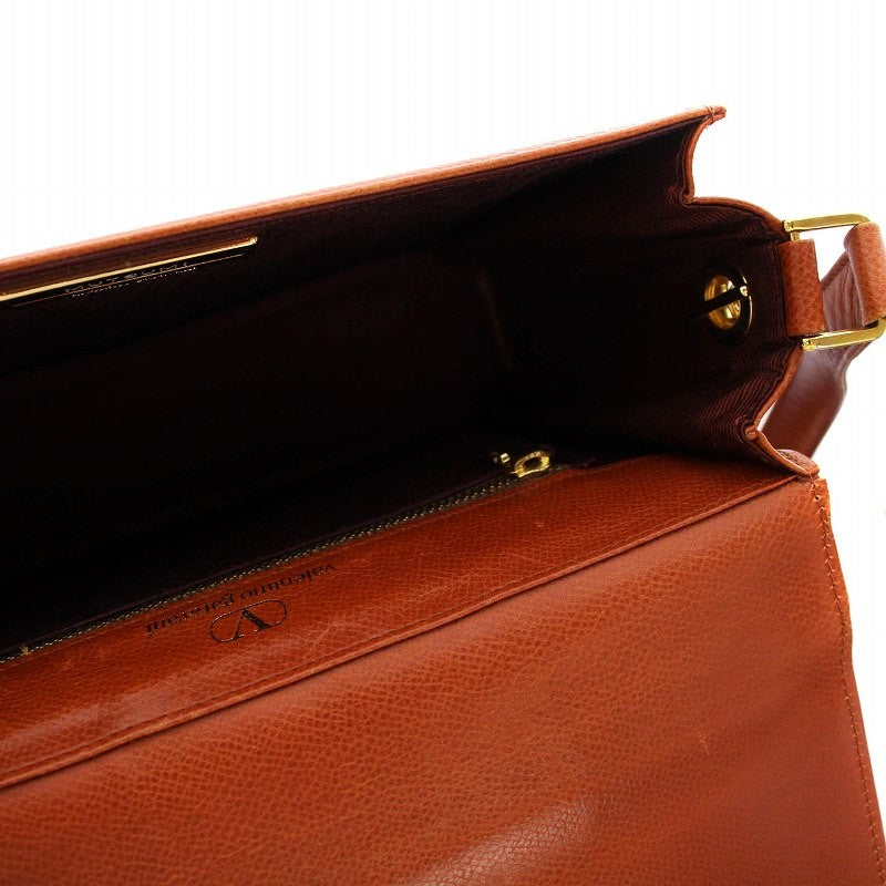 Valentino Garavani Shoulder Bag Purse Logo Leather Brown Authentic
