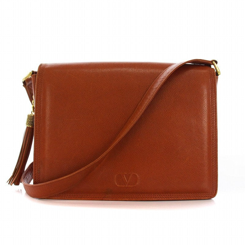 Valentino Garavani Shoulder Bag Purse Logo Leather Brown Authentic