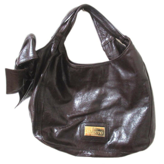 Valentino Garavani Hand Bag Tote Purse Leather Dark Brown Authentic