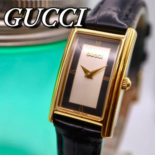 GUCCI Quartz Watch Wristwatch Gold Black Women's Authentic