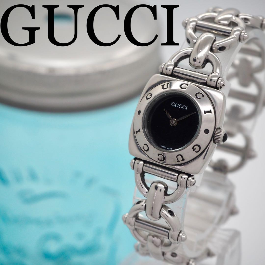 GUCCI 6400L Quartz Watch Wristwatch Black Silver Women's Authentic