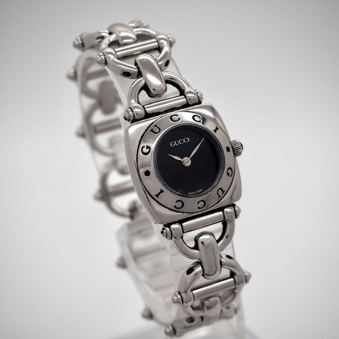 GUCCI 6400L Quartz Watch Wristwatch Black Silver Women's Authentic
