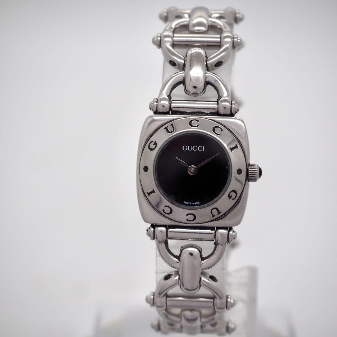 GUCCI 6400L Quartz Watch Wristwatch Black Silver Women's Authentic