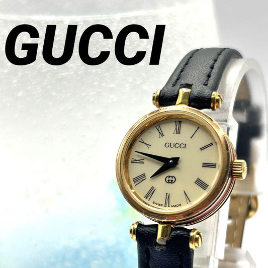 GUCCI Quartz Watch Wristwatch Gold White Beige Women's Authentic