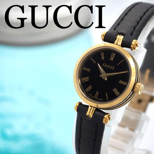 GUCCI Quartz Watch Wristwatch Gold Black Women's Authentic