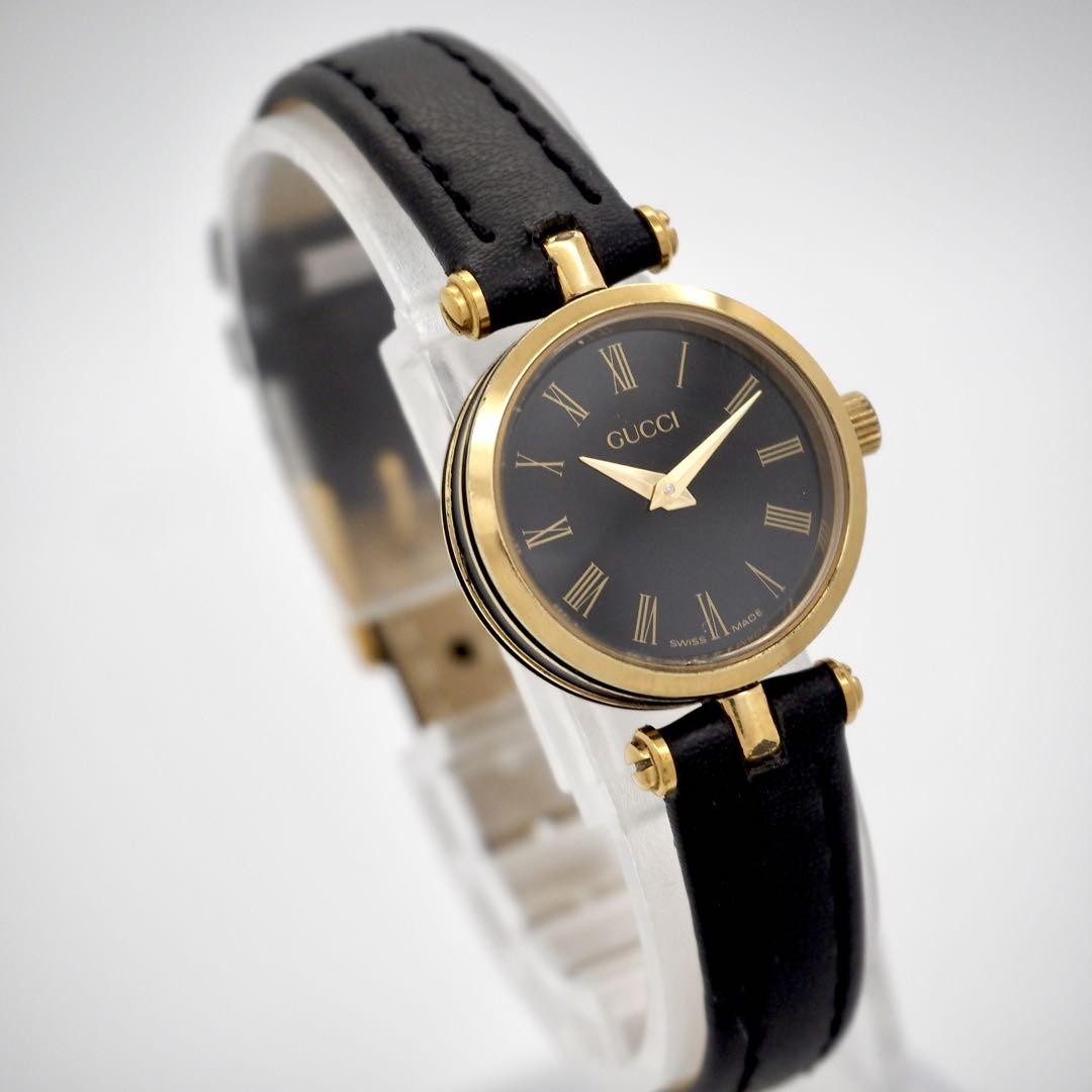 GUCCI Quartz Watch Wristwatch Gold Black Women's Authentic