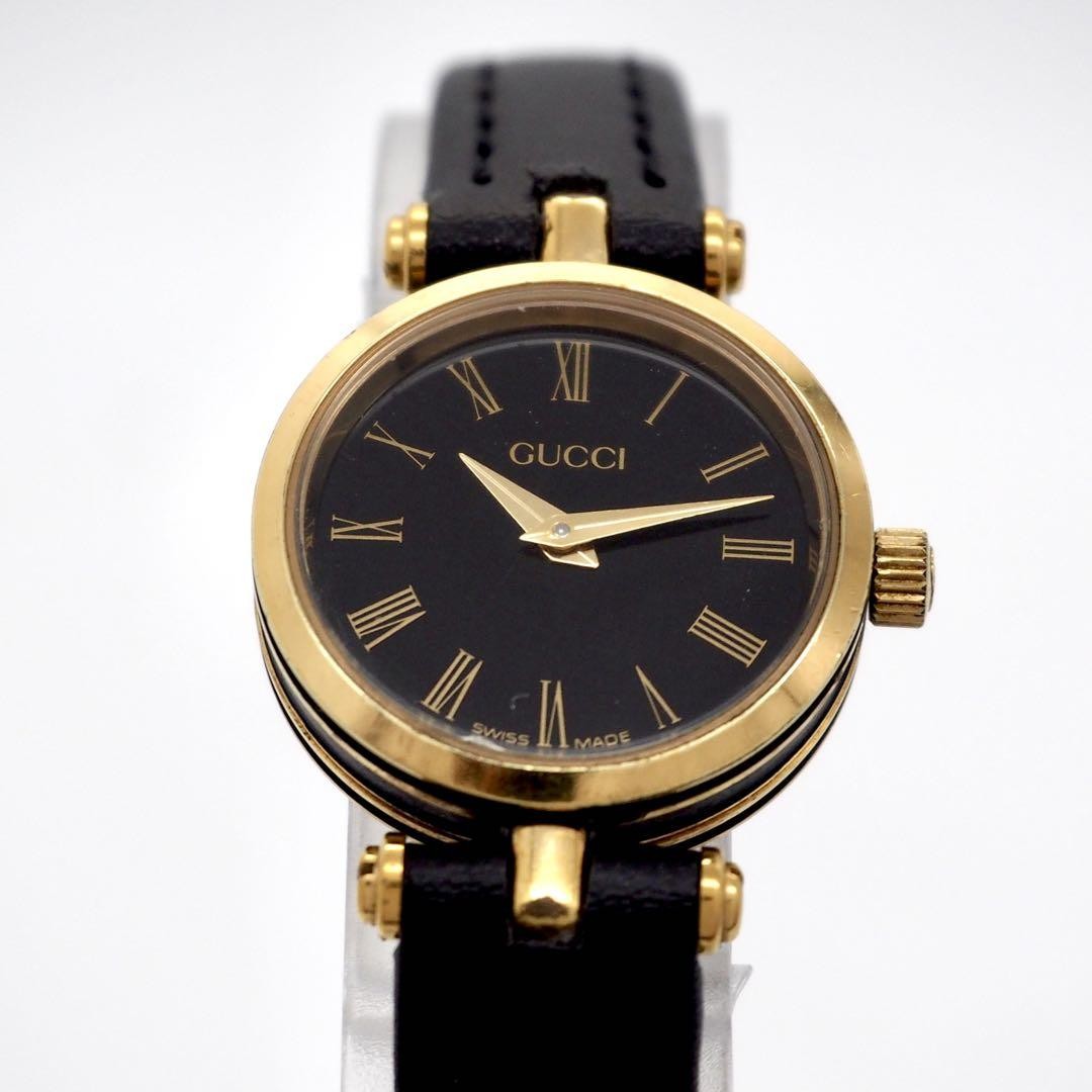 GUCCI Quartz Watch Wristwatch Gold Black Women's Authentic