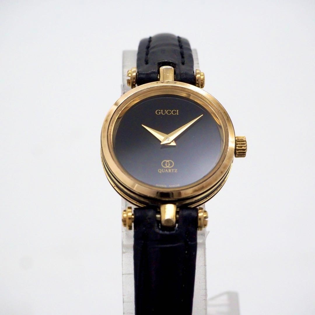 GUCCI Quartz Watch Wristwatch Gold Black Women's Authentic