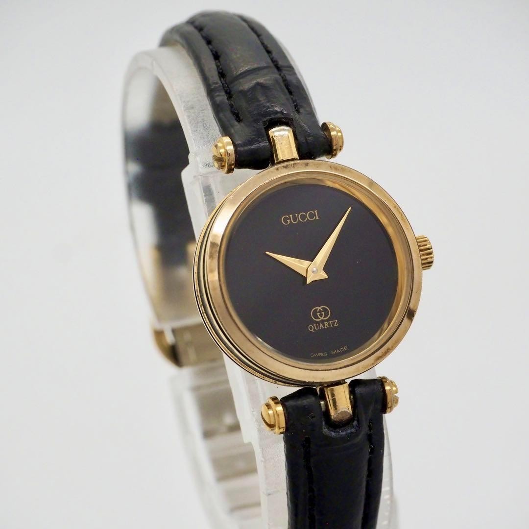 GUCCI Quartz Watch Wristwatch Gold Black Women's Authentic