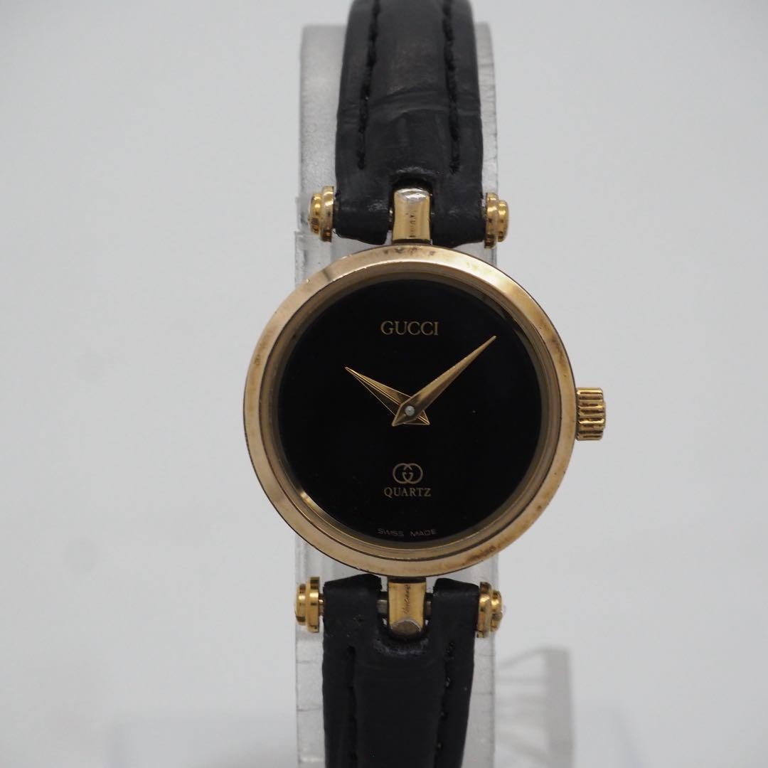 GUCCI Quartz Watch Wristwatch Gold Black Women's Authentic