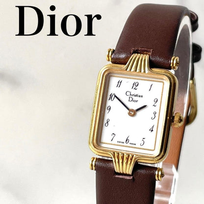 Christian Dior Quartz Watch Wristwatch Logo Gold White Women's Authentic