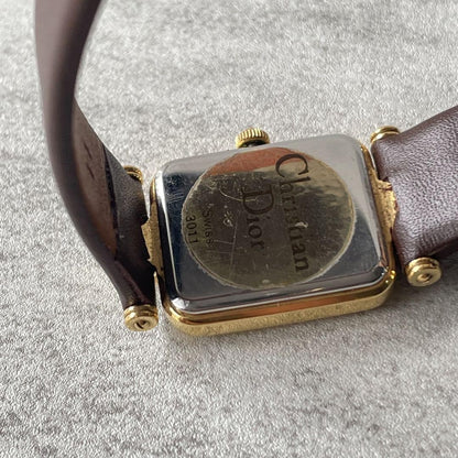 Christian Dior Quartz Watch Wristwatch Logo Gold White Women's Authentic