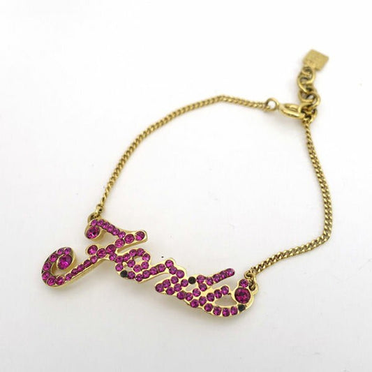 FENDI Bracelet Bangle Rhinestone Pink Gold Authentic